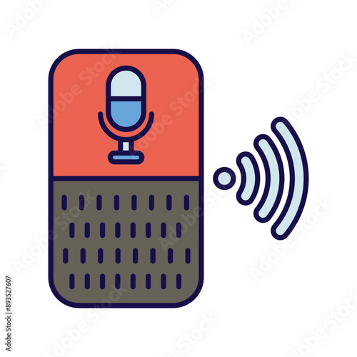 voice assistant color line  icon with white background vector stock illustration