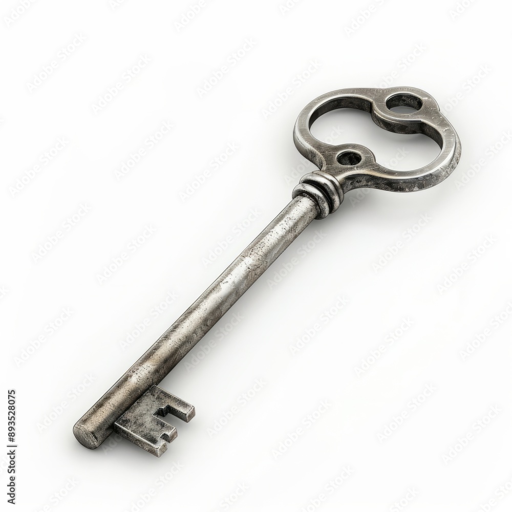 A silver key on a white background A silver key on a white background