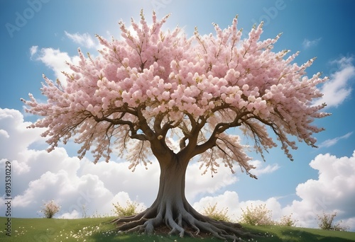 A breathtaking scene featuring a beautiful blossom tree 

 photo