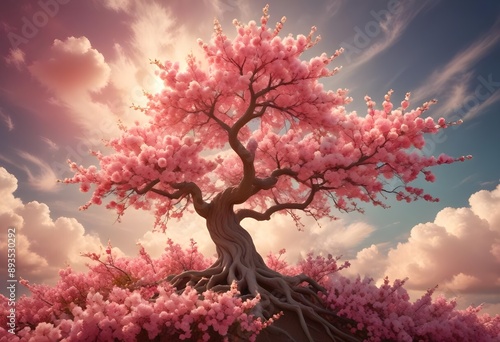 A breathtaking scene featuring a beautiful blossom tree 

 photo