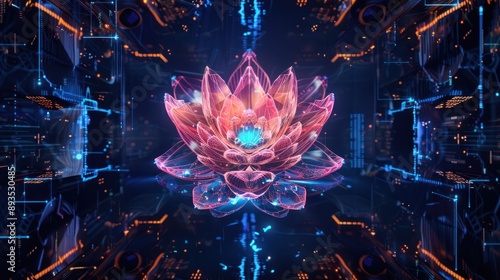 Digital Lotus in a Futuristic Techscape photo