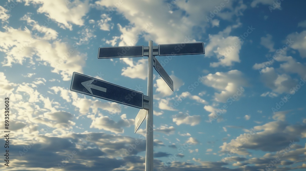 Realistic close-up of a modern road sign. intersection road sign Both signs can be clearly seen. Simple cloudy background. No arrows. Clean and modern pillars.
Realistic close-up of a modern road sign. intersection road sign Both signs can be clearly seen. Simple cloudy background. No arrows. Clean and modern pillars.