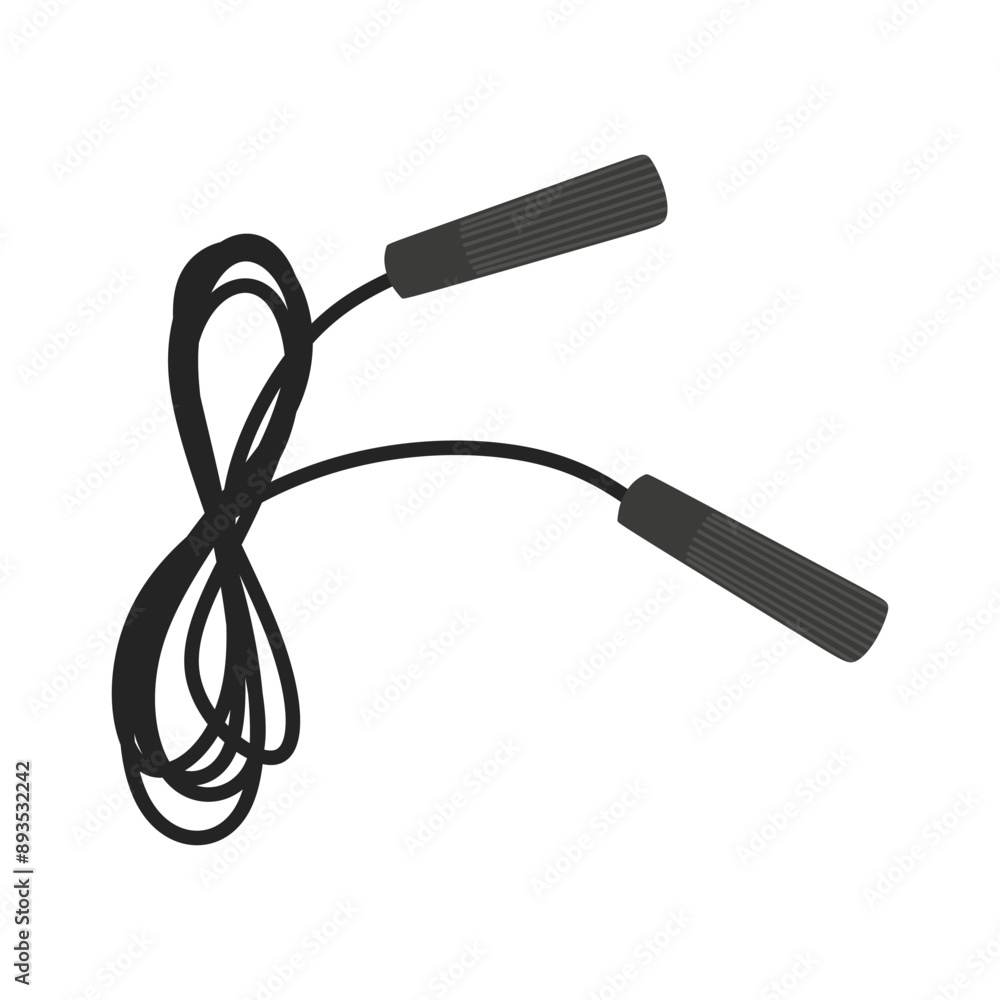 Jump rope for fitness and gymnastics. Sports accessory for training isolated on white background. Handle made of high-quality plastic, molded cord, durable and elastic. Flat vector illustration Jump rope for fitness and gymnastics. Sports accessory for training isolated on white background. Handle made of high-quality plastic, molded cord, durable and elastic. Flat vector illustration