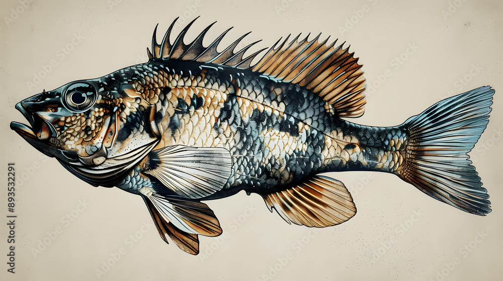 Fototapeta premium An intricately detailed, vintage-style illustration of a fish, reminiscent of classic biological sketches
