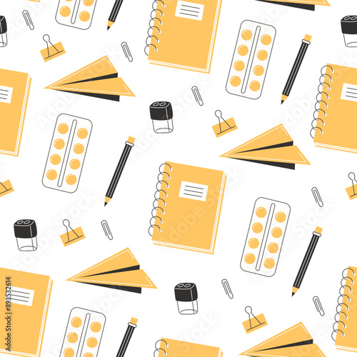 School Days Seamless Pattern with school supplies