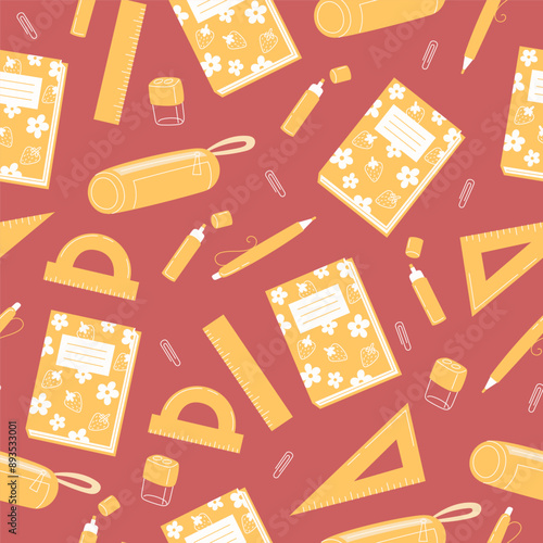 School Days Seamless Pattern with school supplies