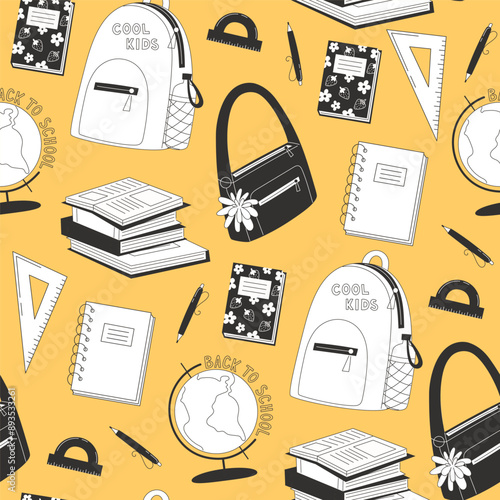 School Days Seamless Pattern with school supplies