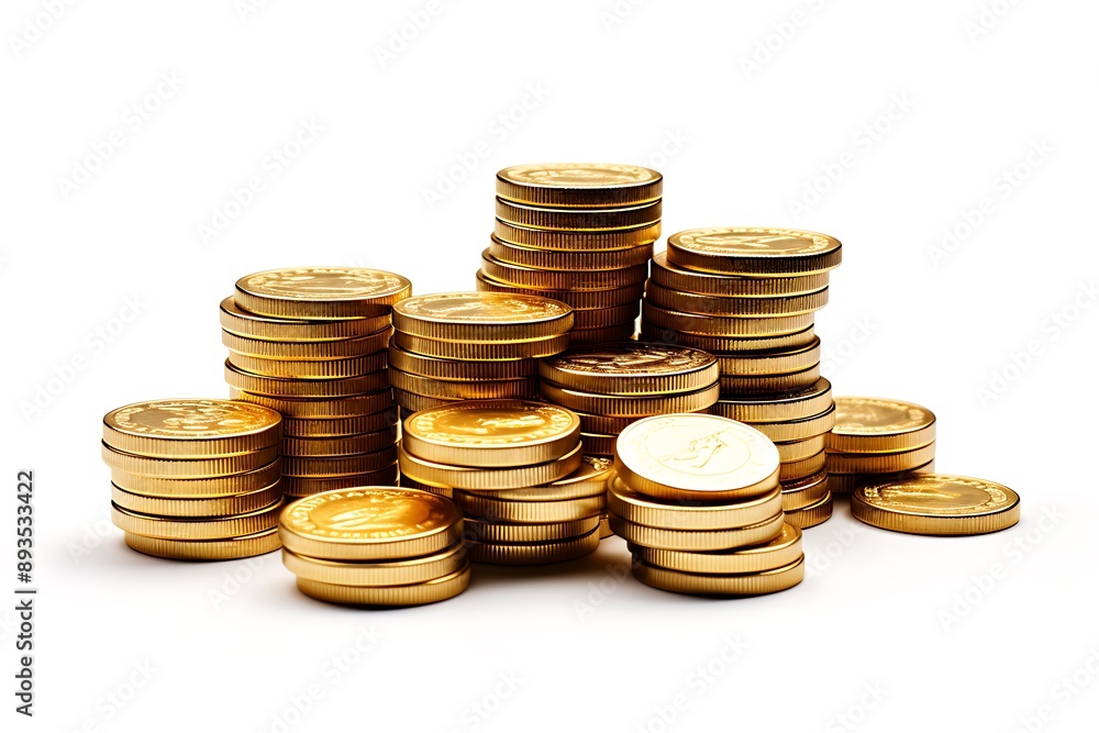 Stacks of gold coins on wooden table, business and finance concept Stacks of gold coins on wooden table, business and finance concept