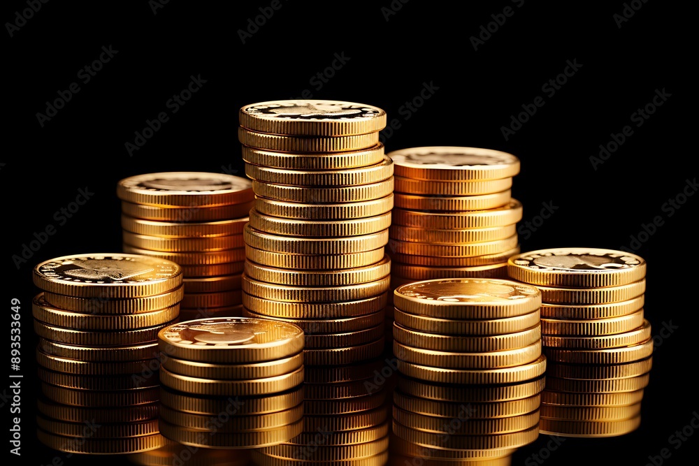 Stacks of gold coins on wooden table, business and finance concept Stacks of gold coins on wooden table, business and finance concept