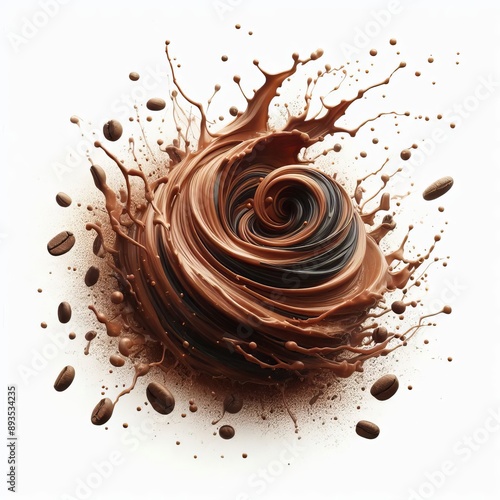 35 63. A splatter of coffee swirling in rich brown tones, close- photo