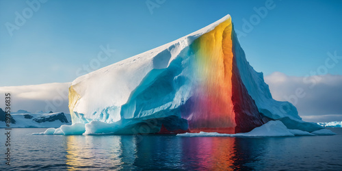 Iceberg With Rainbowed colored tip surrounded by water