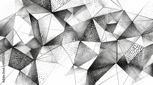 Triangular polygons form abstract black drawing line art, showcasing accurate topography. photo