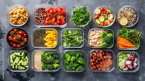 High-definition photo of a healthy meal prep, fresh ingredients, clean eating concept © Anucha