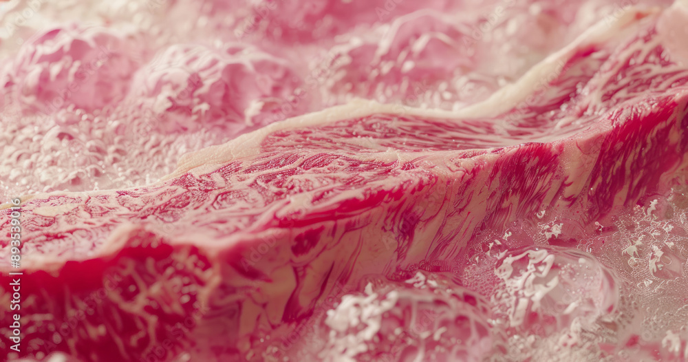 Obraz premium A close-up view of a piece of beef shows light beige and red tones.