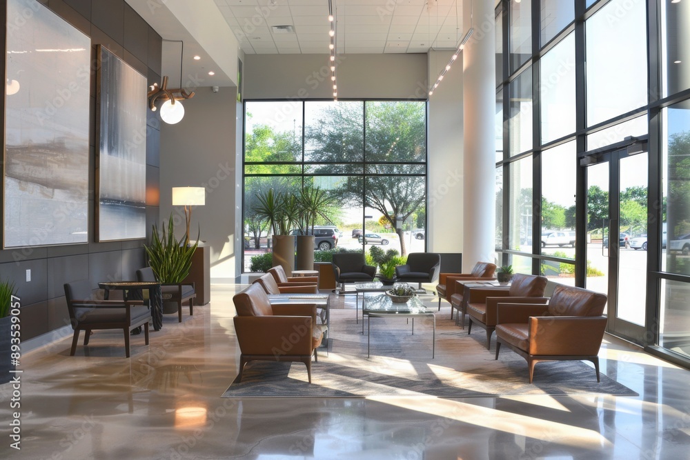 Modern Office Lobby with Comfortable Seating Modern Office Lobby with Comfortable Seating