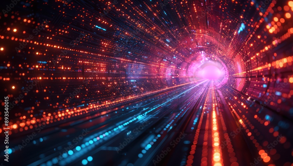 Obraz premium Digital Tunnel of Red and Blue Lights