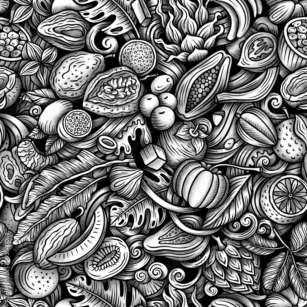 Graphics doodle Tropical Fruits seamless pattern Graphics doodle Tropical Fruits seamless pattern