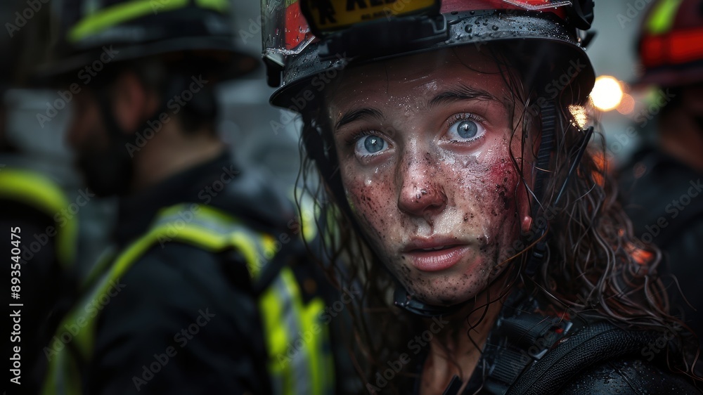 A determined firefighter faces the aftermath of a blaze, showcasing bravery and resilience in a challenging environment. A determined firefighter faces the aftermath of a blaze, showcasing bravery and resilience in a challenging environment.