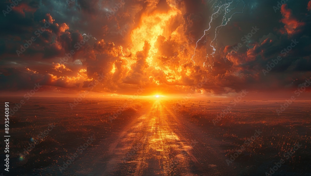 Road Leading Towards a Dramatic Sunset Road Leading Towards a Dramatic Sunset