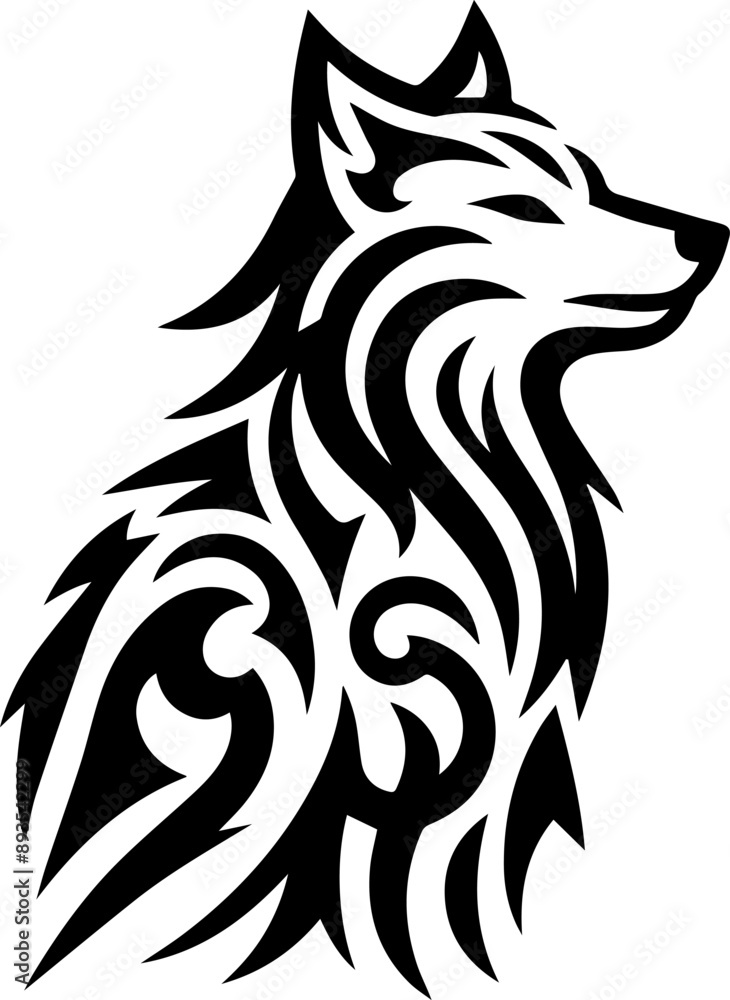 Symbolic Tribal Wolf Silhouette Design. Wolf Tattoo Symbolic Tribal Wolf Silhouette Design. Wolf Tattoo