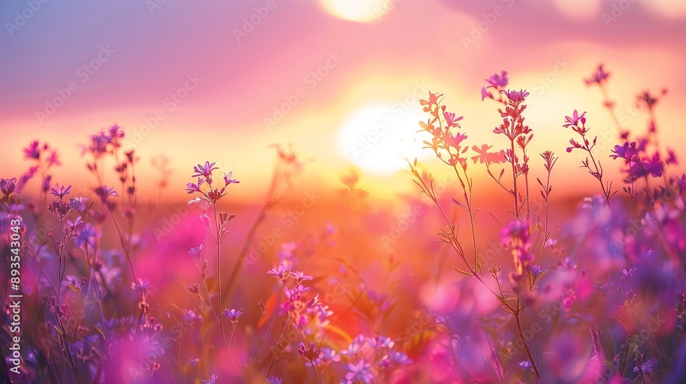 Beautiful wildflowers in a field at sunset with vibrant colors Beautiful wildflowers in a field at sunset with vibrant colors