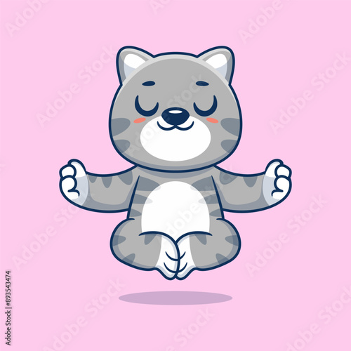 Cute cartoon cat sitting in yoga pose. cartoon animal vector illustration hand drawn