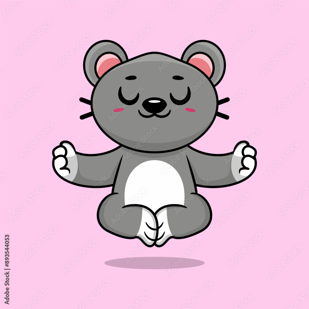 Cute cartoon mouse sitting in yoga pose. cartoon animal vector illustration hand drawn Cute cartoon mouse sitting in yoga pose. cartoon animal vector illustration hand drawn