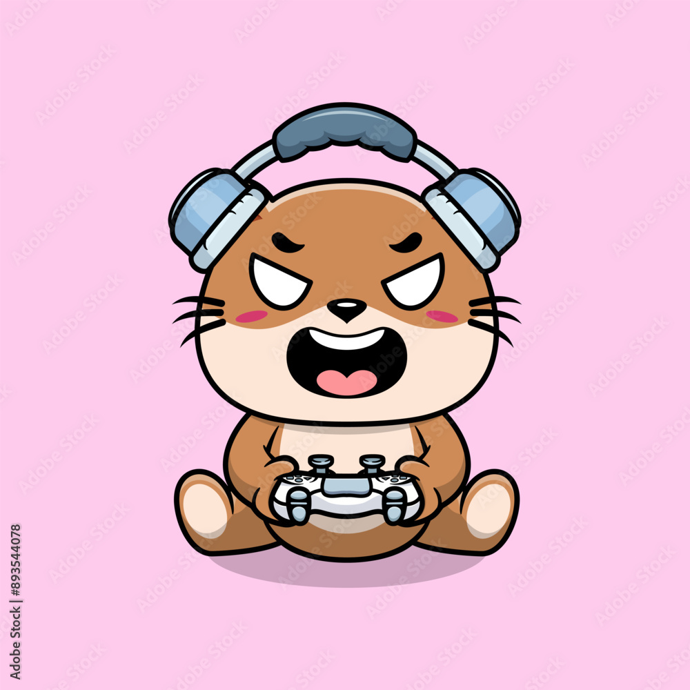 Cute otter gaming cartoon vector icon illustration. Animal technology icon concept isolated Cute otter gaming cartoon vector icon illustration. Animal technology icon concept isolated