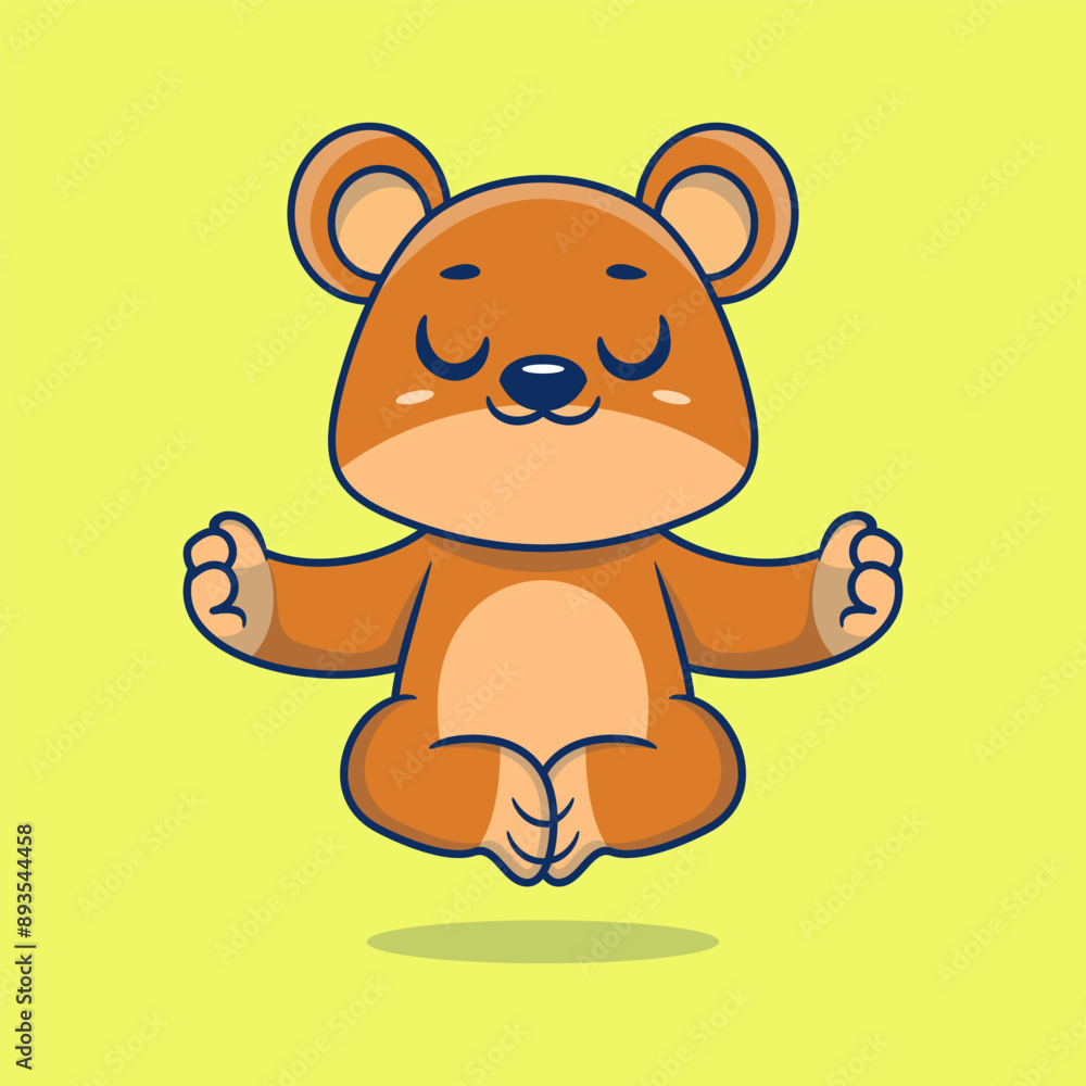 Cute cartoon teddy bear sitting in yoga pose. cartoon animal vector illustration hand drawn