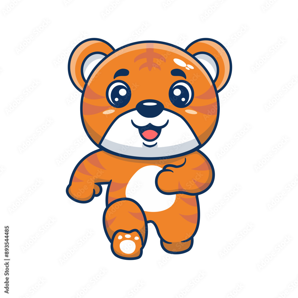 Cute tiger running cartoon character. Kawaii animal concept design Hand drawn style vector illustration Cute tiger running cartoon character. Kawaii animal concept design Hand drawn style vector illustration