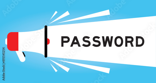Color megaphone icon with word password in white banner on blue background