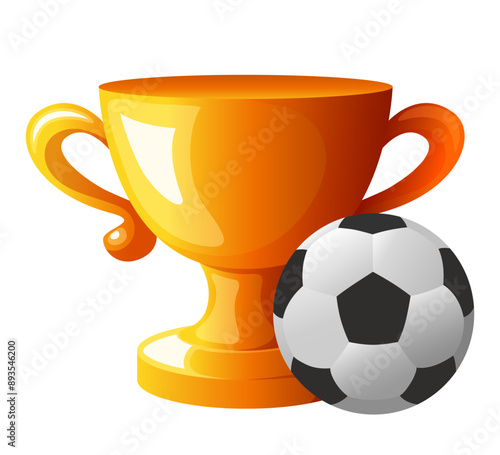 Golden cup and soccer ball. Vector clipart isolated on white background.