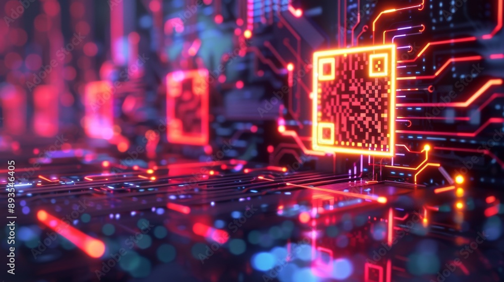 futuristic glowing neon virtual hologram of the Qr Code on a high-tech ...