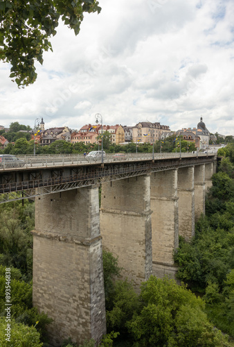 Novoplanivskyi Bridge in the Kamianets-Podilskyi city in the summer
