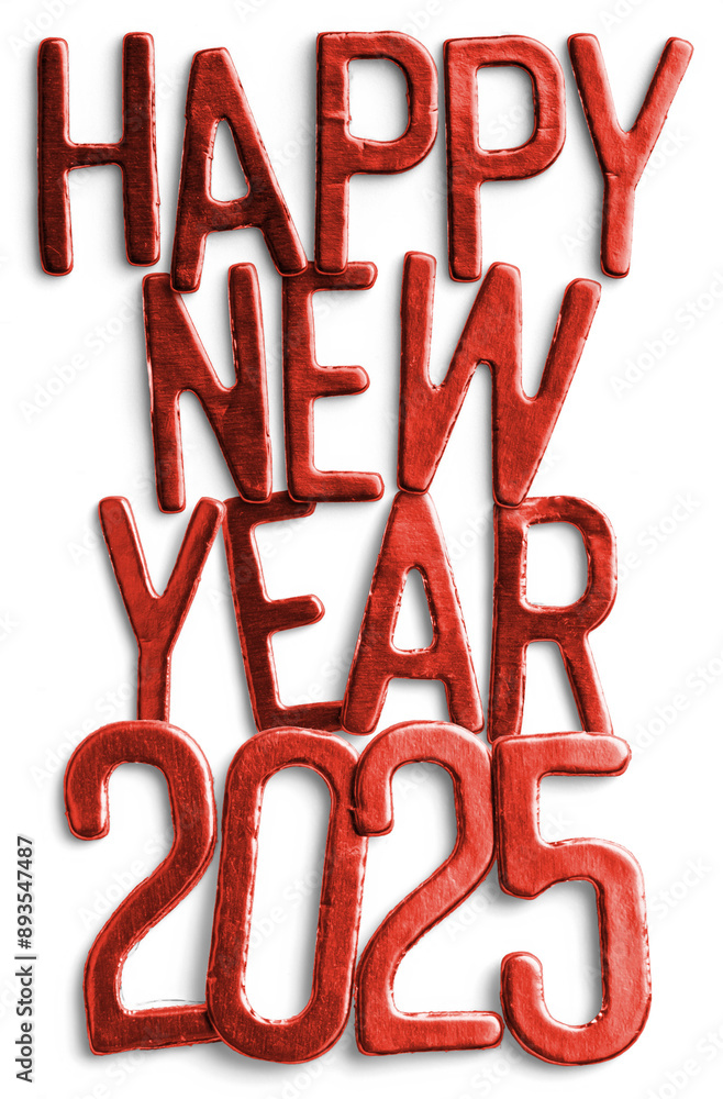 Red Metallic Happy New Year 2025 Text