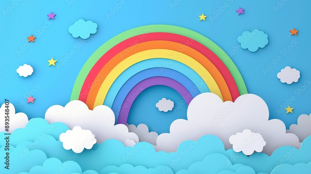 Rainbow and Clouds Paper Cutout Art Rainbow and Clouds Paper Cutout Art