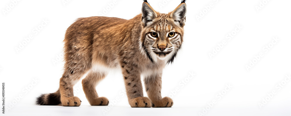 Obraz premium A Lynx Walks Across A White Background