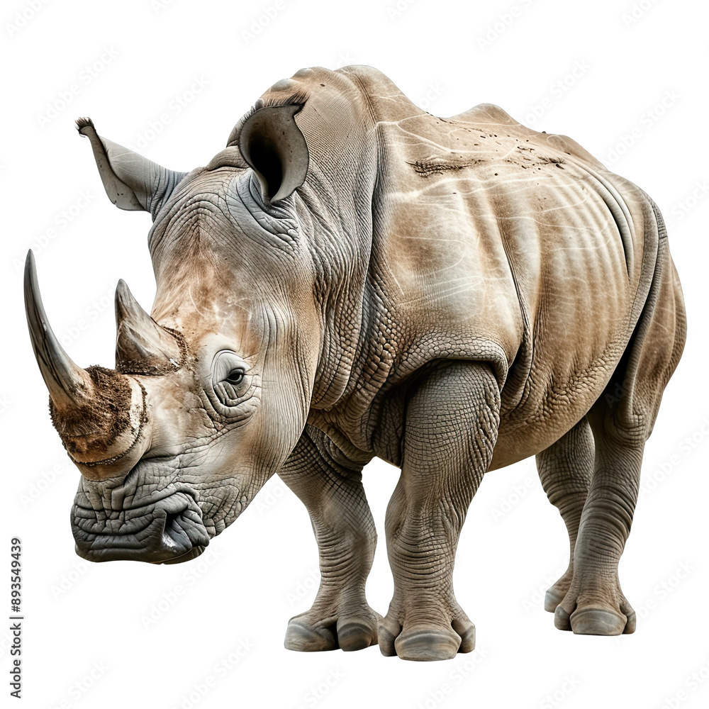 Fototapeta premium A rhinoceros against a white background - AI Generated Digital Art