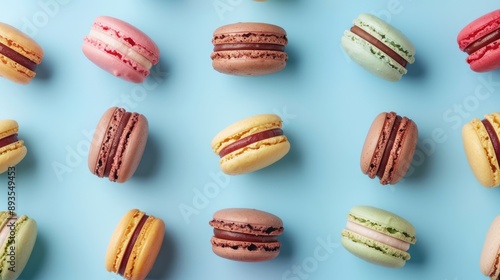 Wallpaper Mural A row of colorful macaroons with different flavors. A sweet treat, a type of almond cookie in close-up. Torontodigital.ca