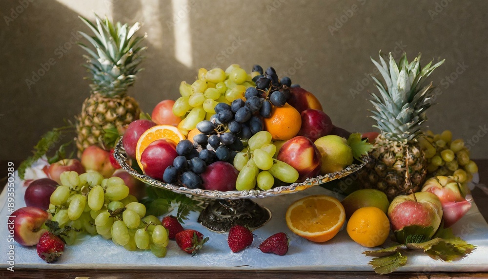 テーブルに盛り付けられた果物