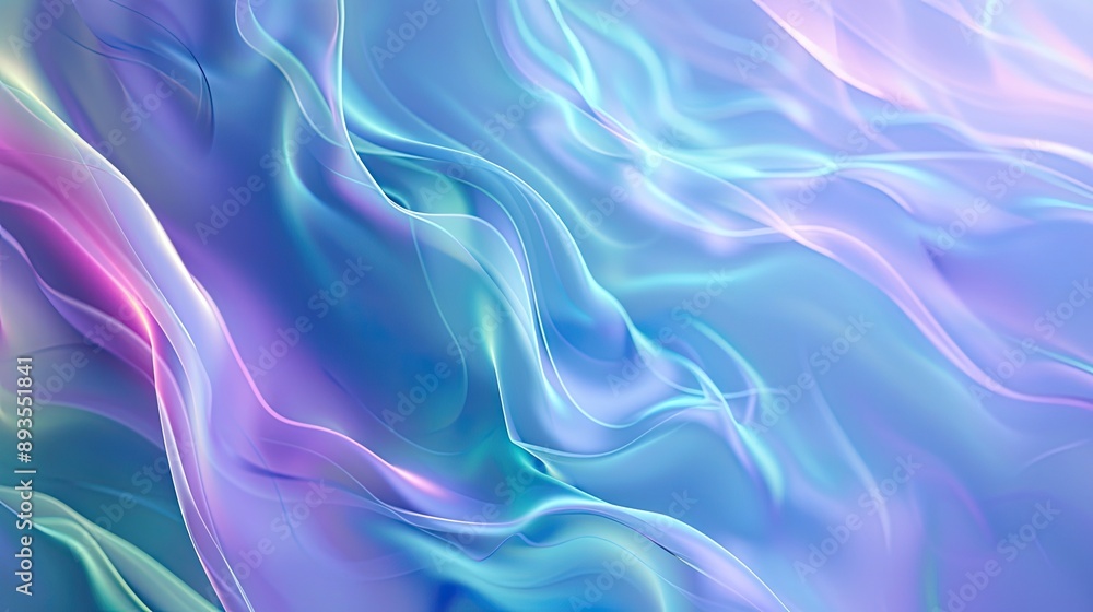 Obraz premium Soft pastel gradient background with blue, purple, and green hues merging into a holographic, blurred abstract effect.