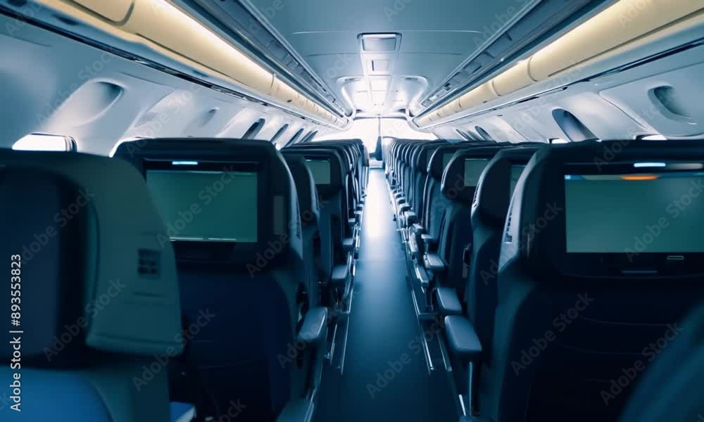 Airplane Seats with Blank LCD Screen Mockup for Passenger Entertainment Airplane Seats with Blank LCD Screen Mockup for Passenger Entertainment