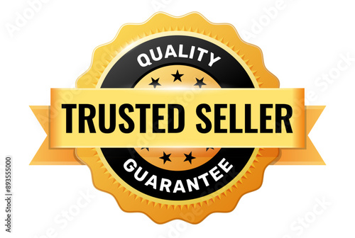 Trusted seller gold medal or emblem, reliable vendor badge, dependable distributor emblem, vector