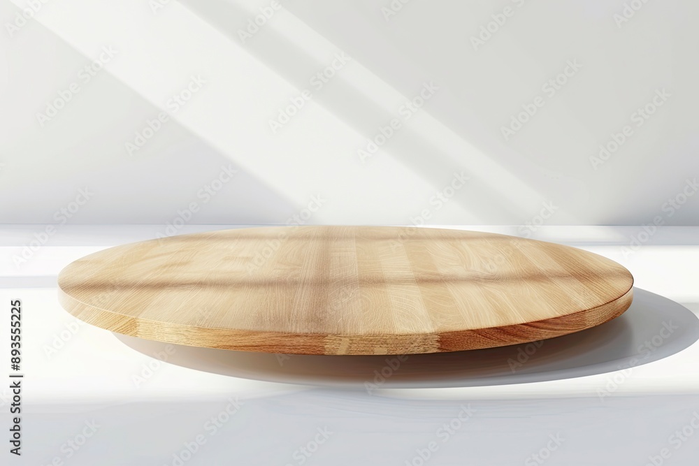 Empty beautiful round wood table top counter on interior in clean and bright with shadow background, Ready,white background, for product montage with generative ai Empty beautiful round wood table top counter on interior in clean and bright with shadow background, Ready,white background, for product montage with generative ai
