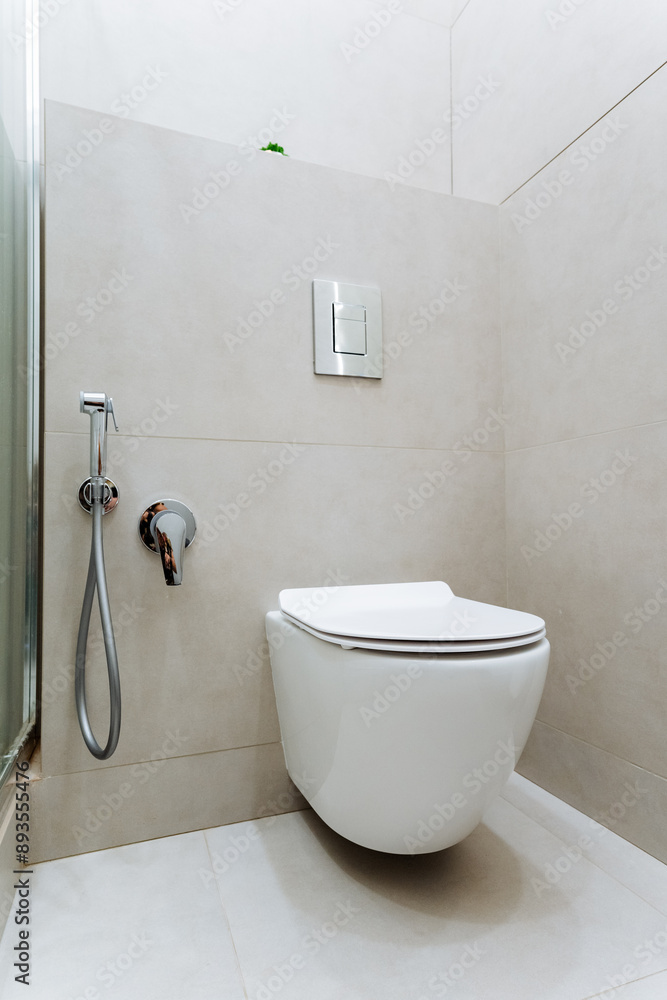 The white wallmounted toilet and plumbing fixtures in the bathroom play a crucial role in enhancing the propertys appeal and are essential components of the buildings infrastructure The white wallmounted toilet and plumbing fixtures in the bathroom play a crucial role in enhancing the propertys appeal and are essential components of the buildings infrastructure