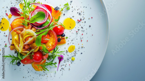 A beautifully plated gourmet dish with vibrant colors.