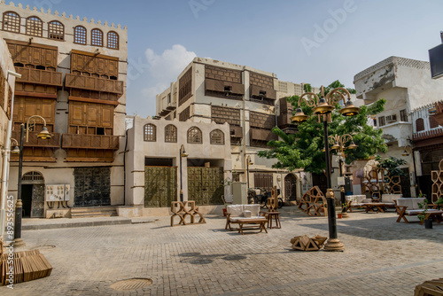 The market streets at Al-Balad (historic Jeddah), a popular touristic spot and UNESCO landmark, in west of Saudi Arabia.
