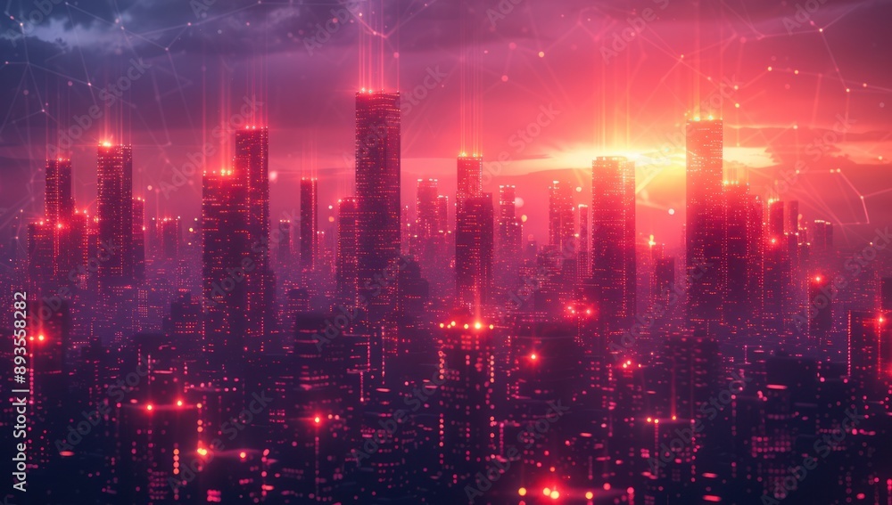 Fototapeta premium Cyberpunk Cityscape at Sunset