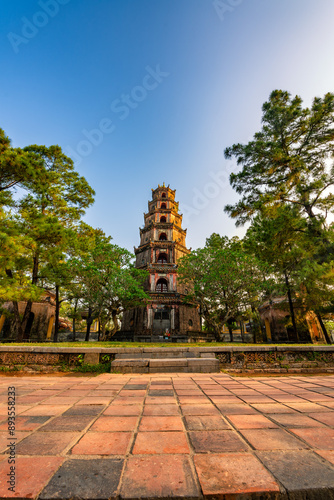 Thien Mu pagoda from above in Hue, Vietnam. Beautiful place and attract many tourists. photo