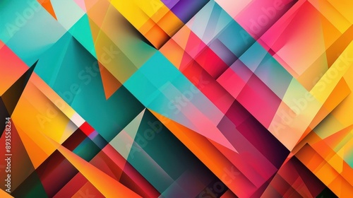 A digital illustration of a colorful geometric pattern with intersecting shapes and vibrant hues